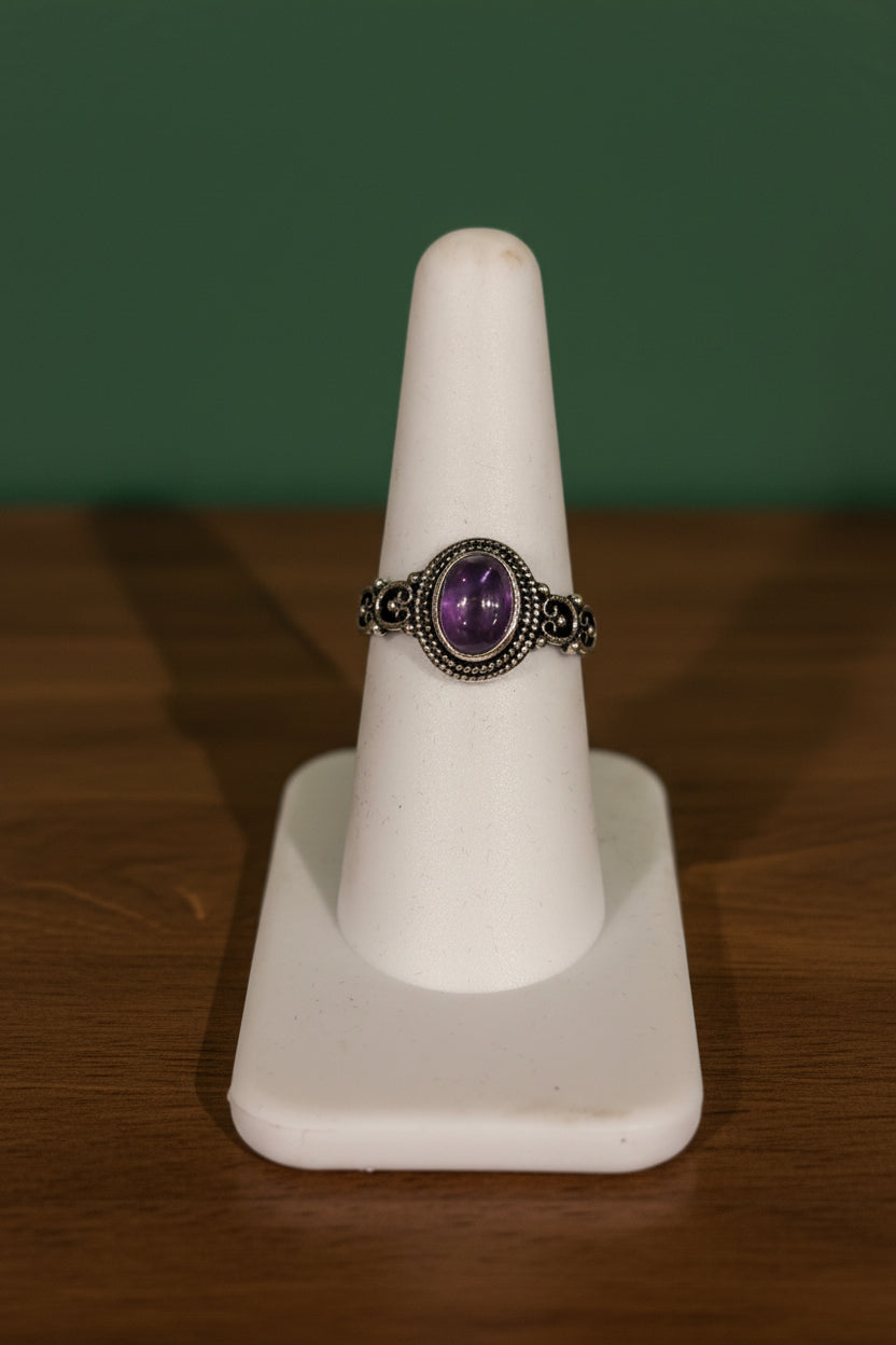 Amethyst Ring– Silver-Plated over Brass Size 7
