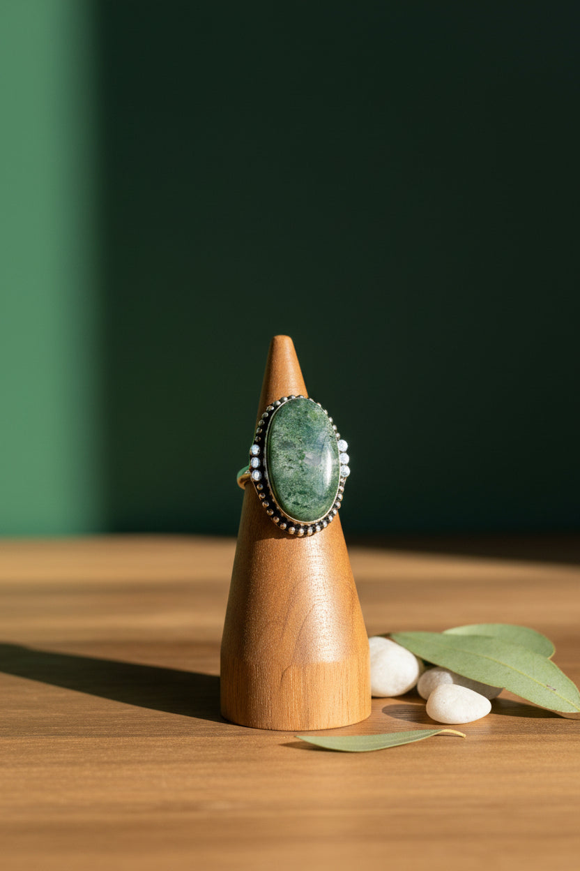 Moss Agate Ring, size 5  – Silver-Plated over Brass