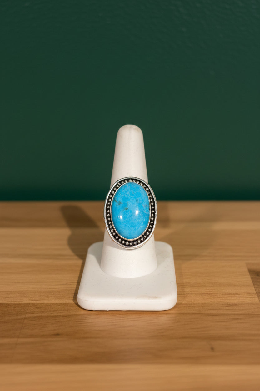 Blue Stone Ring, size 9  – Silver-Plated over Brass
