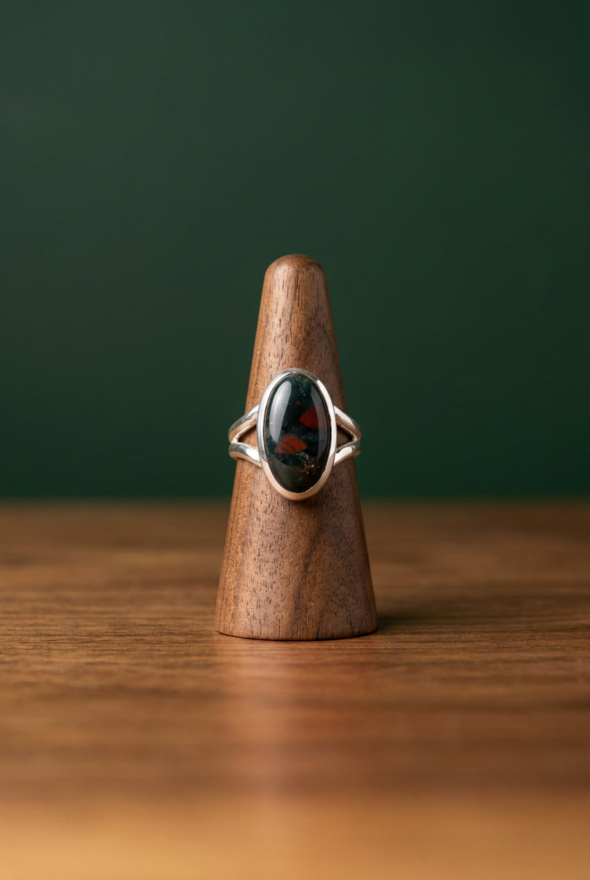 Bloodstone Sterling Silver Ring Size 8