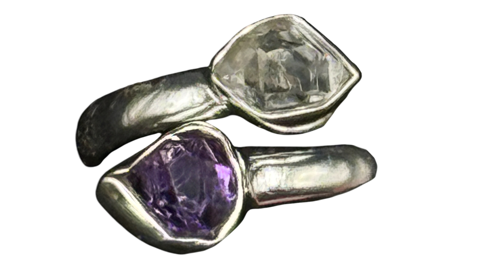 Rough Herkimer Diamond & Amethyst Sterling Silver Ring