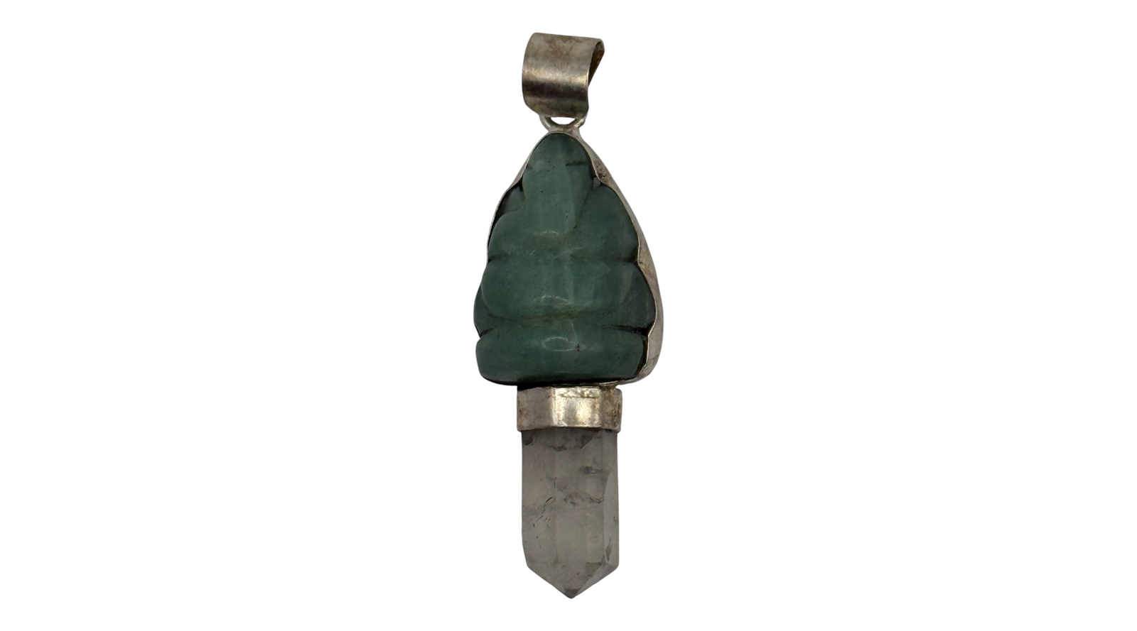 Aventurine Ganesha with quartz point in Tibetan Silver Pendant