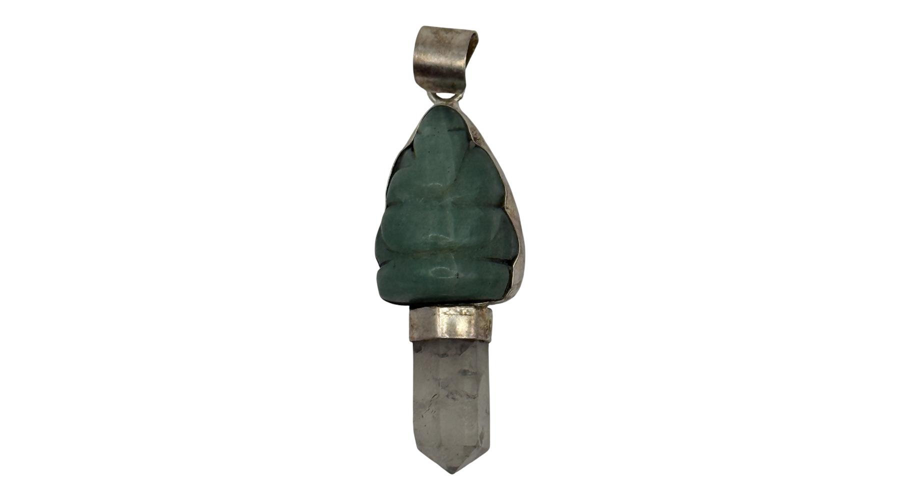 Aventurine Ganesha with quartz point in Tibetan Silver Pendant