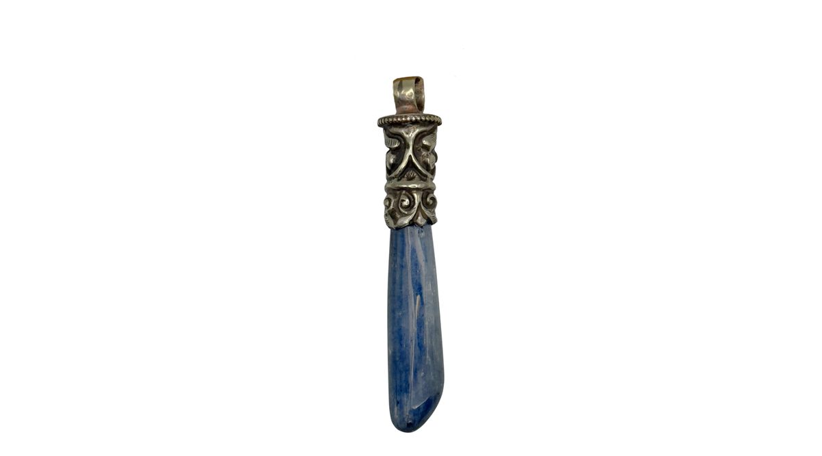 Blue Kyanite in Tibetan Silver Pendant