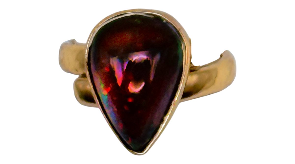 Black Opal Teardrop Alchemia Gold Ring Adjustable