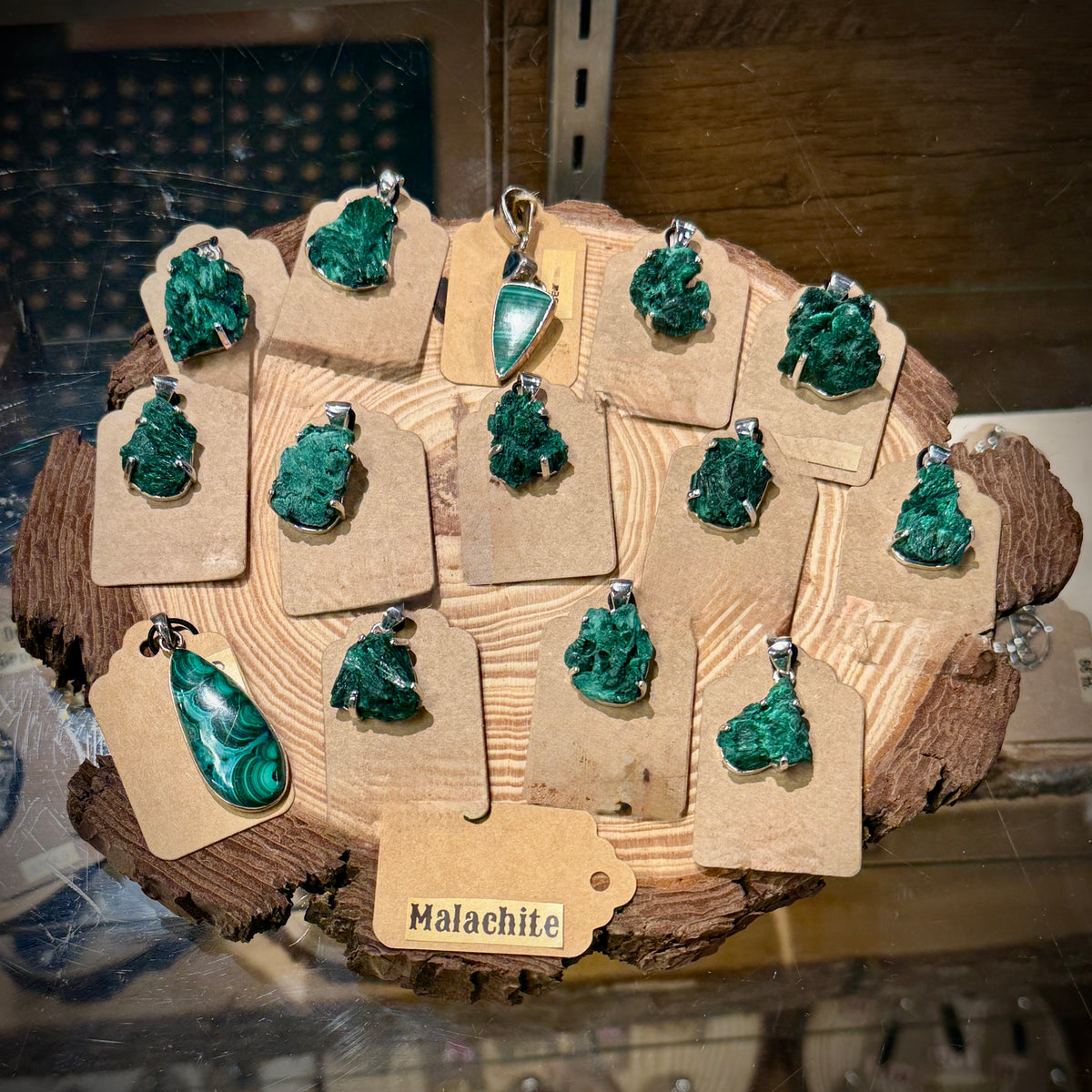 Raw Malachite Sterling Silver Pendant