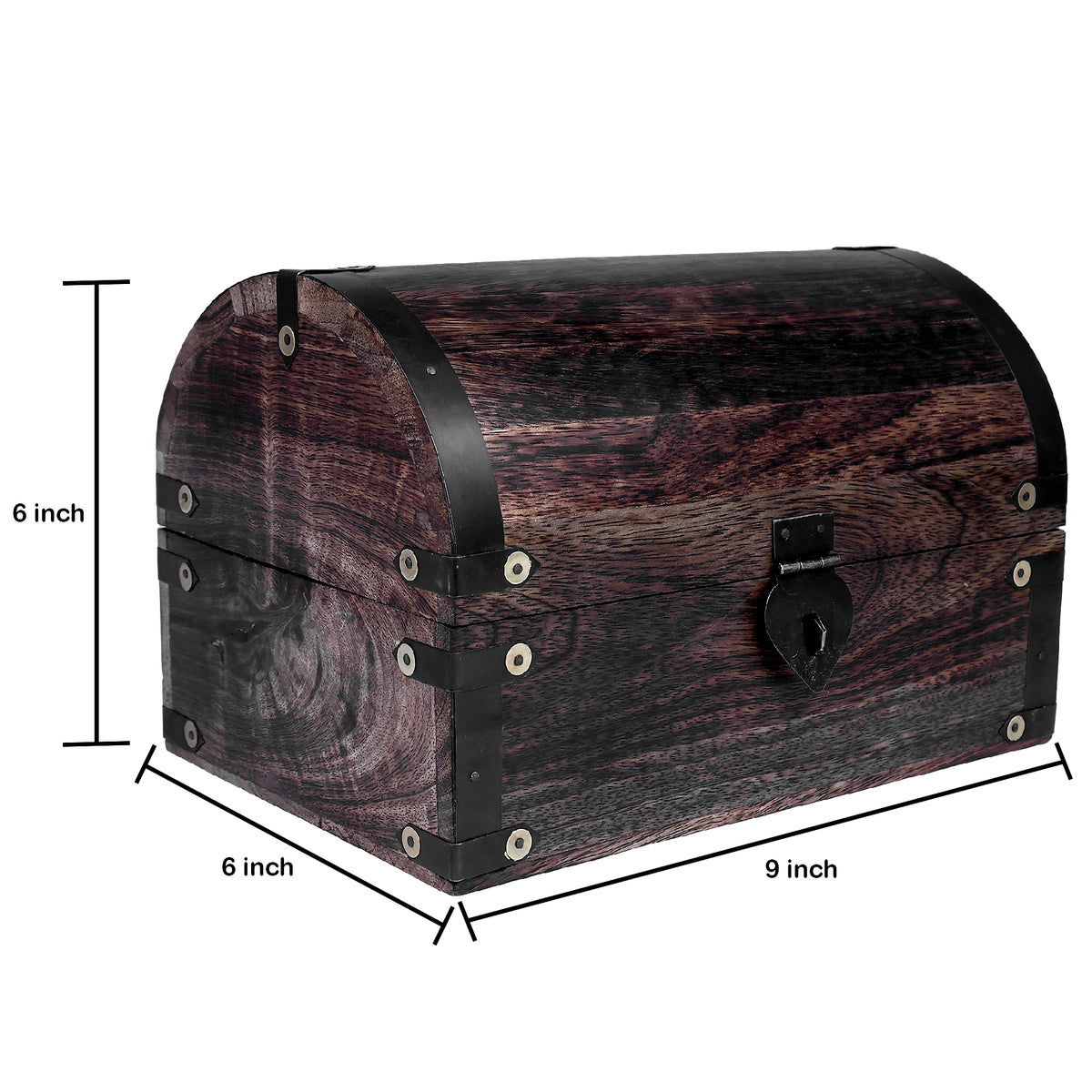 Wood Storage Box (9x6x6) Treasure Chest Antique Finish