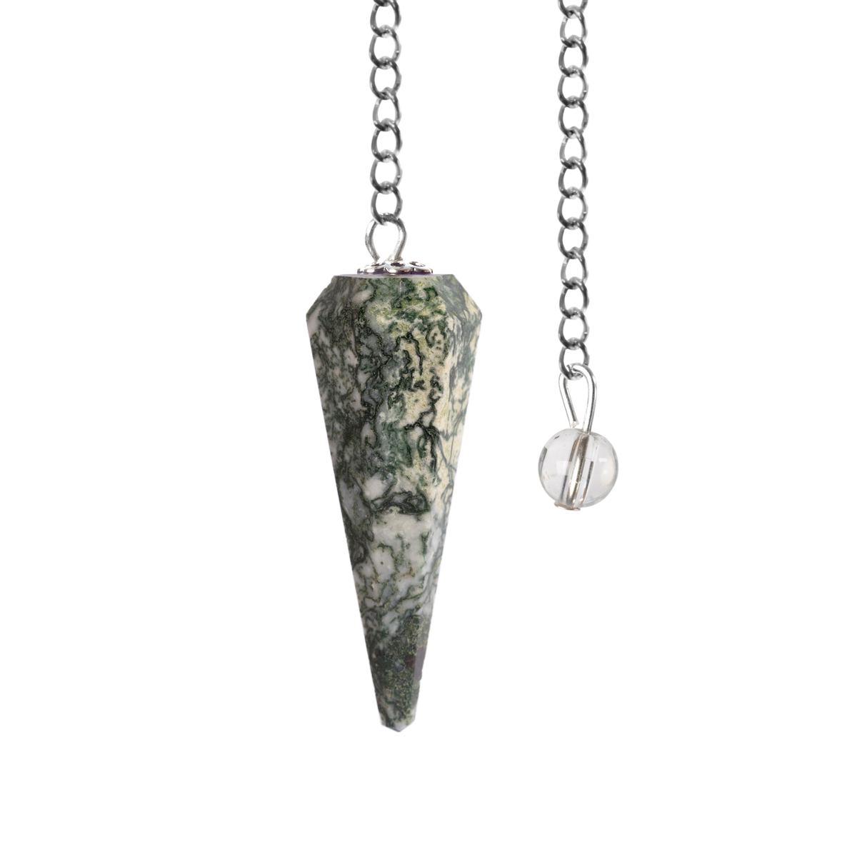 Moss Agate Faceted Crystal Pendulum