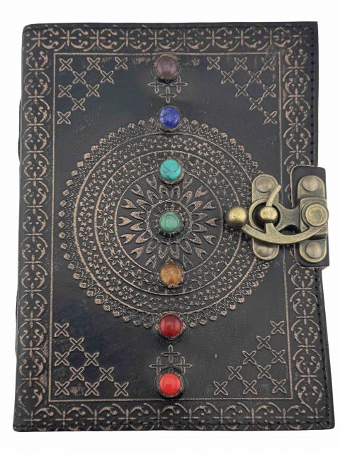 Mandala with Seven Stones Leather Journal - Medium