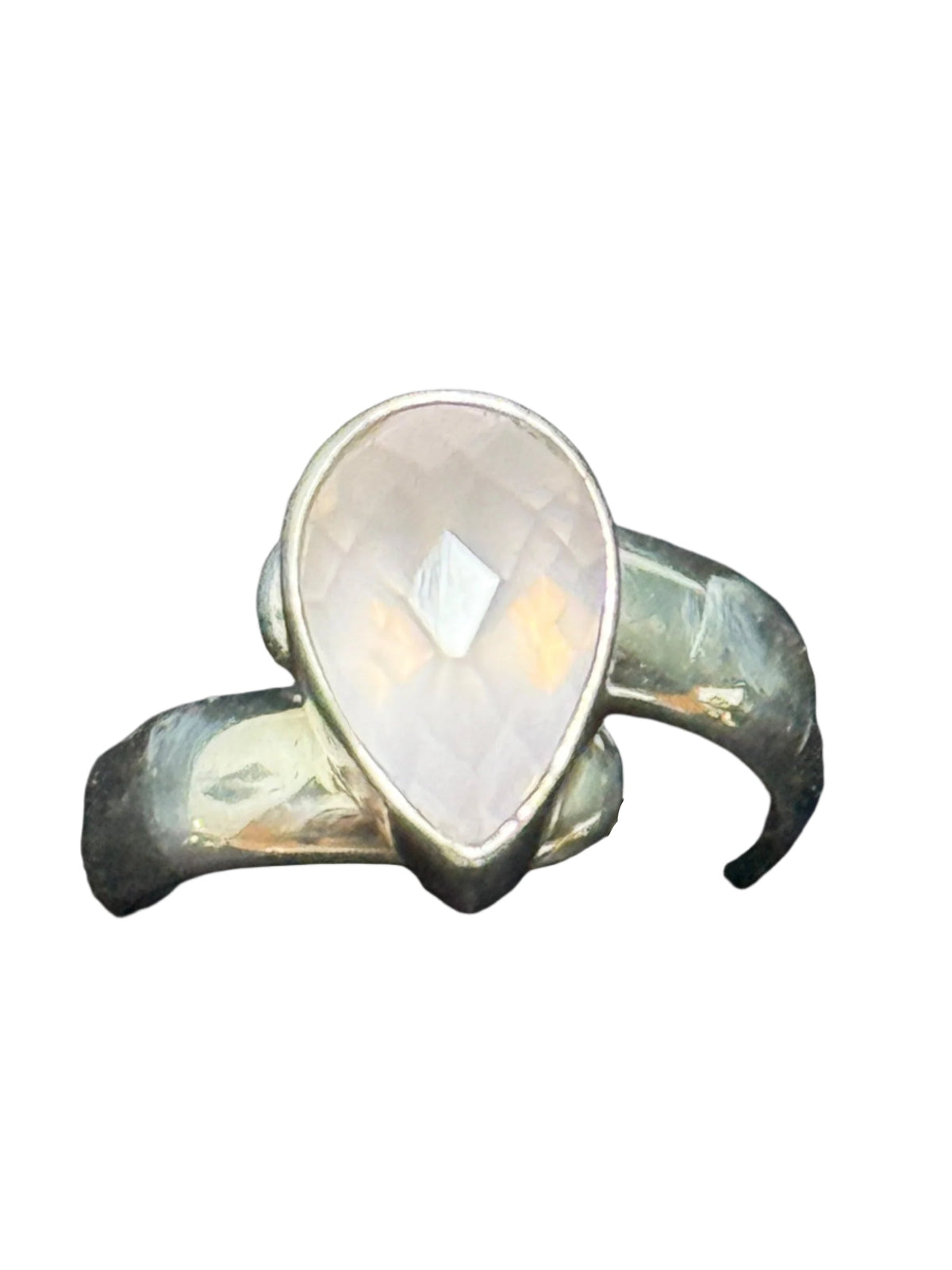 Rose Quartz Faceted  Sterling Silver Ring  Adjustable
