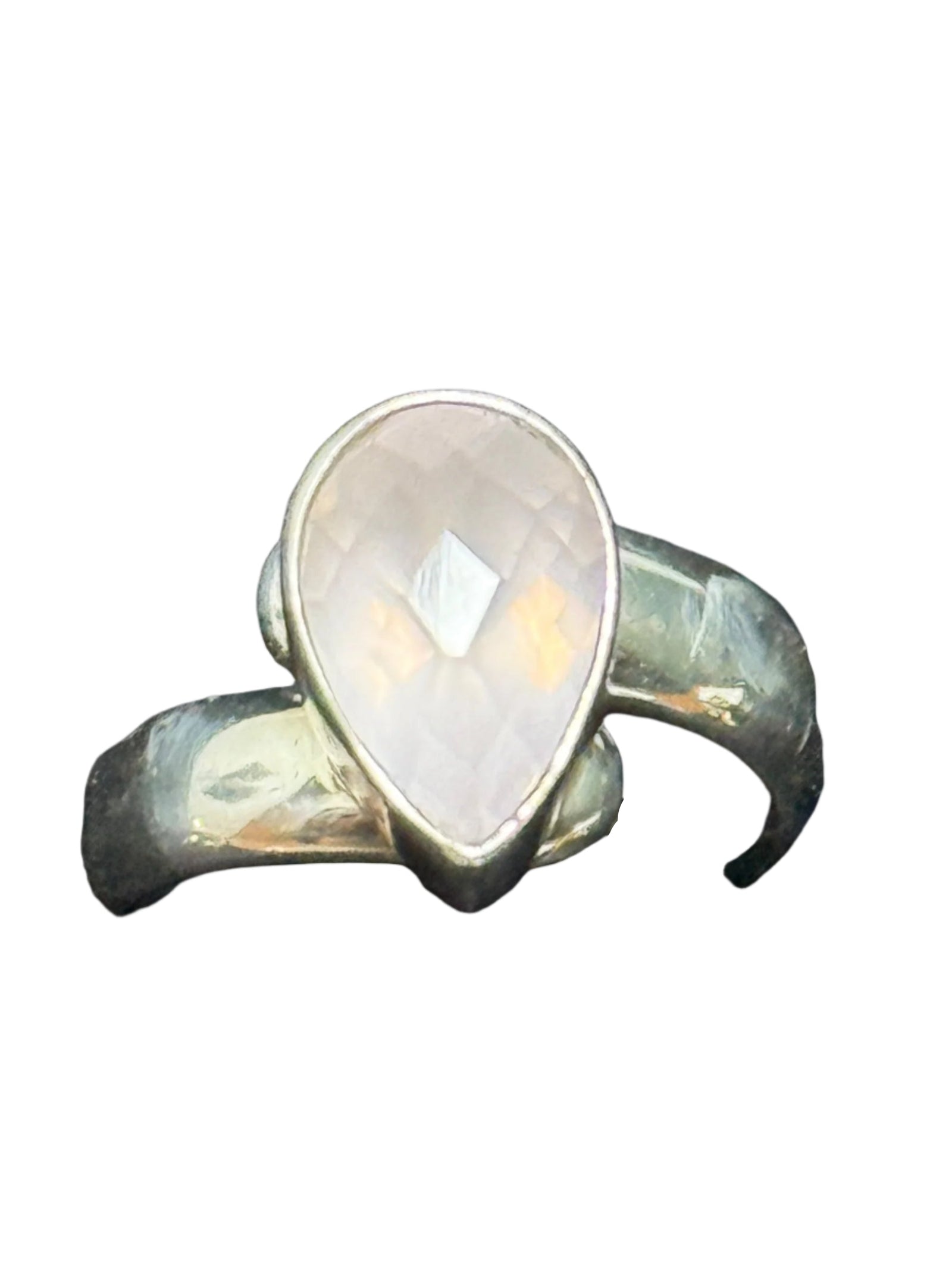 Rose Quartz Faceted  Sterling Silver Ring  Adjustable