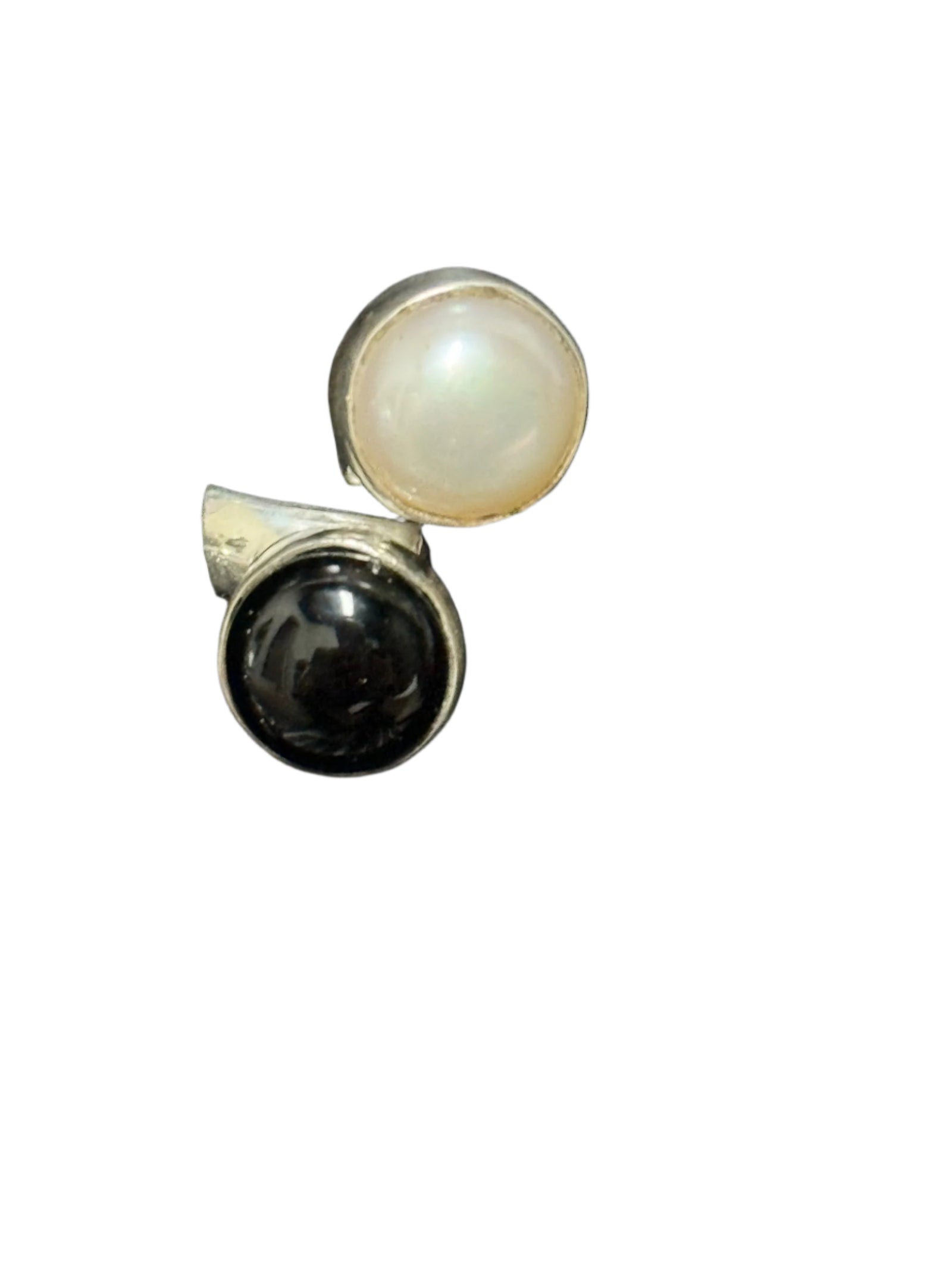 Pearl & Onyx Sterling Silver Ring  Adjustable