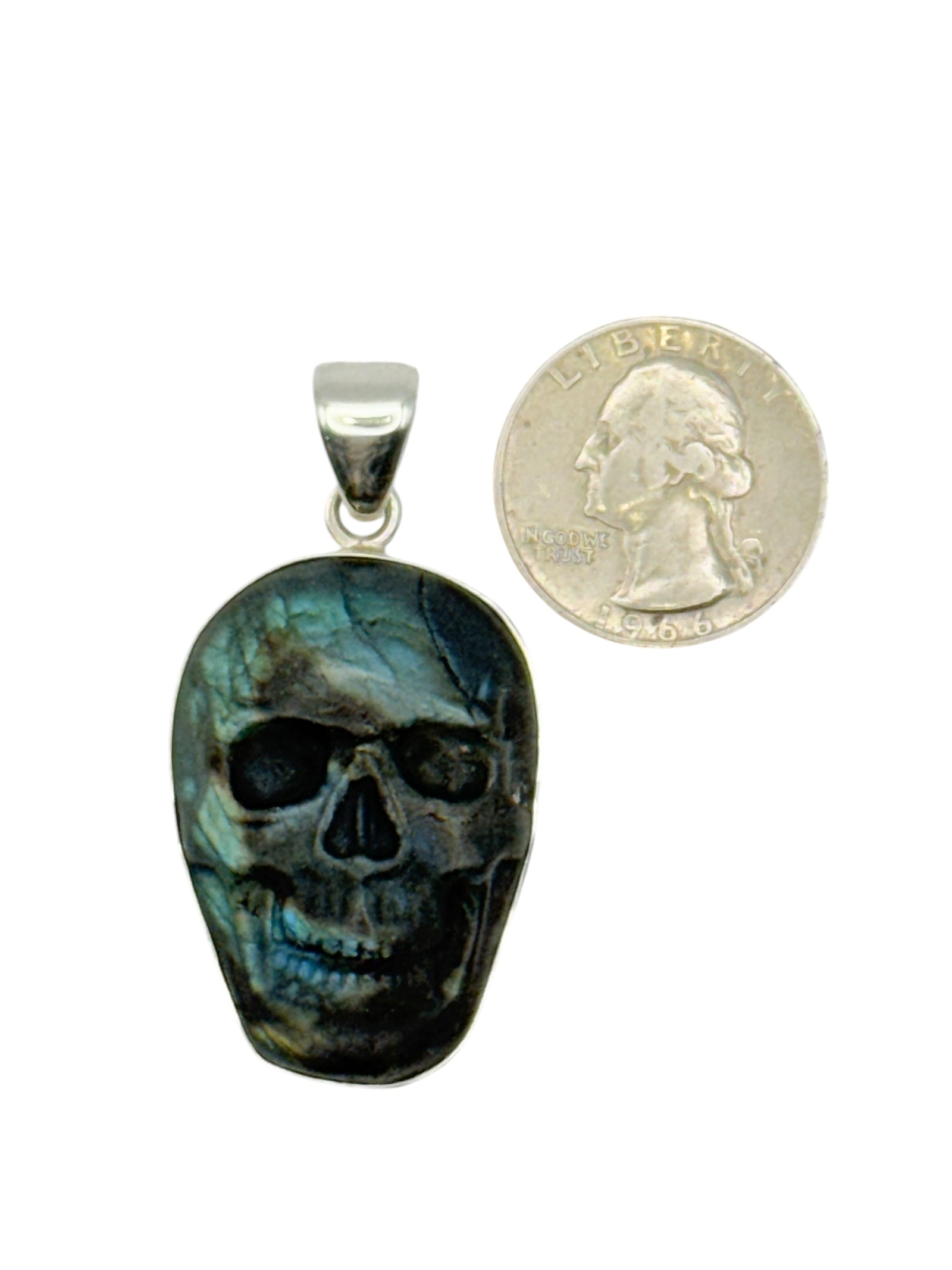 Sterling Silver Labradorite Skull Pendant