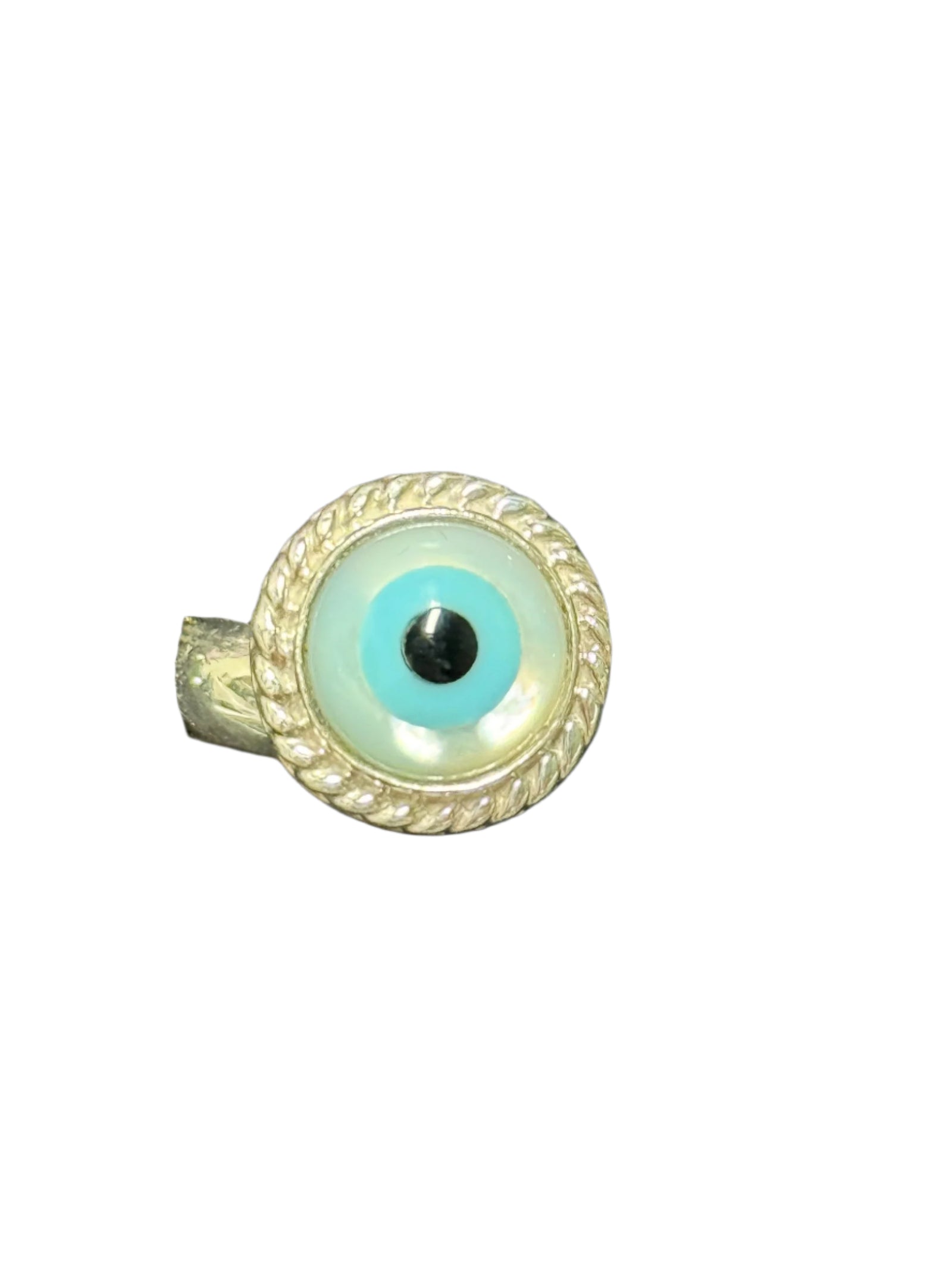 Evil Eye Mother of Pearl Sterling Silver Ring Adjustable