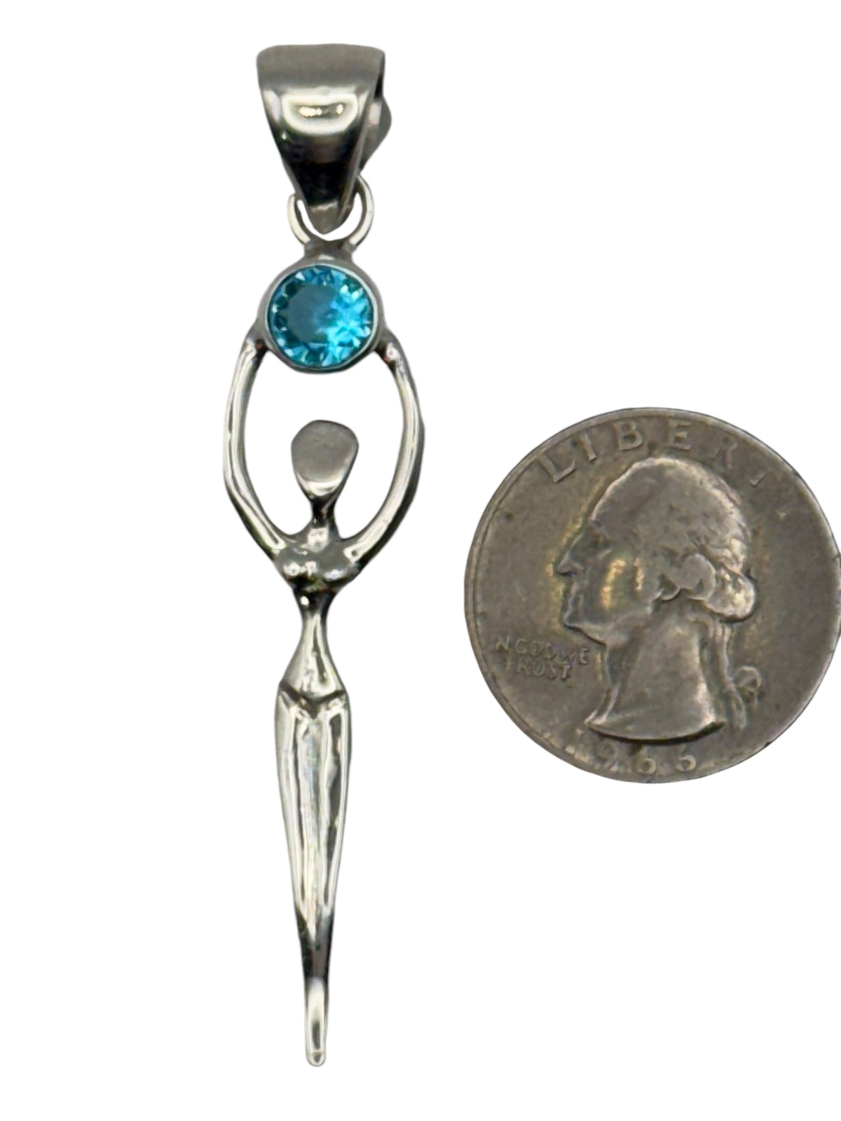 Sterling Silver Blue Topaz Goddess Pendant