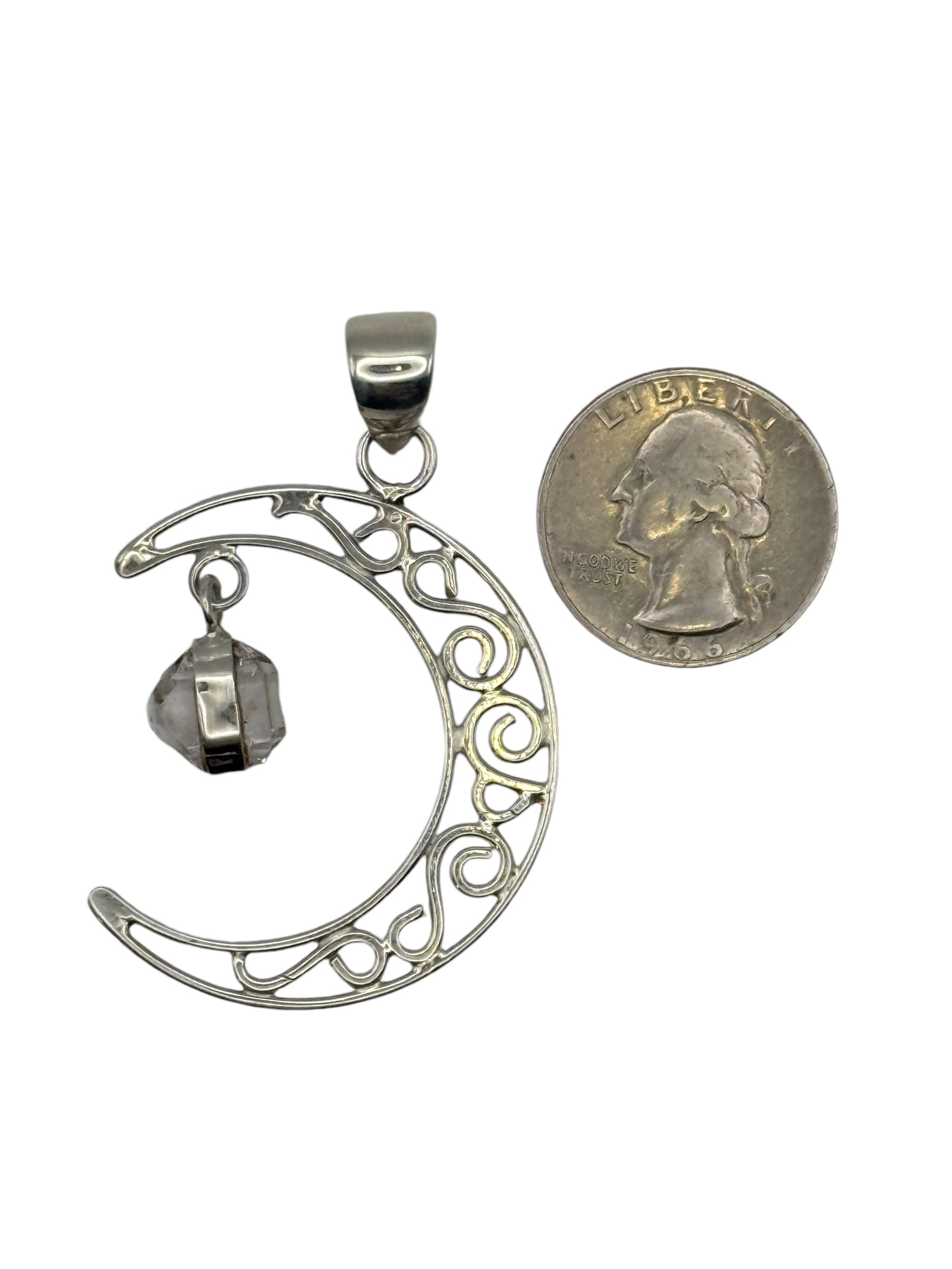 Sterling Silver Herkimer Diamond Hanging from the Moon Pendant