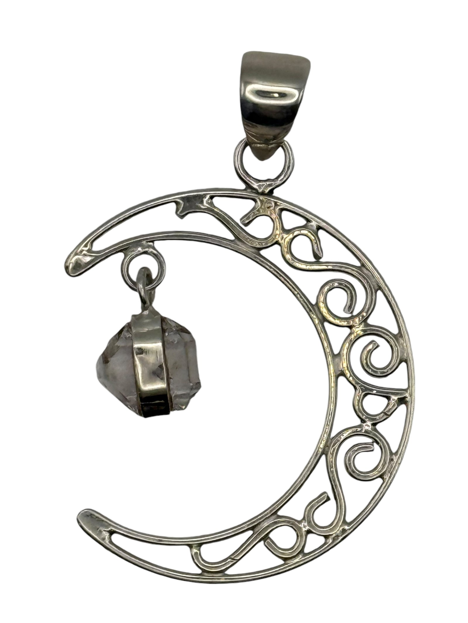 Sterling Silver Herkimer Diamond Hanging from the Moon Pendant
