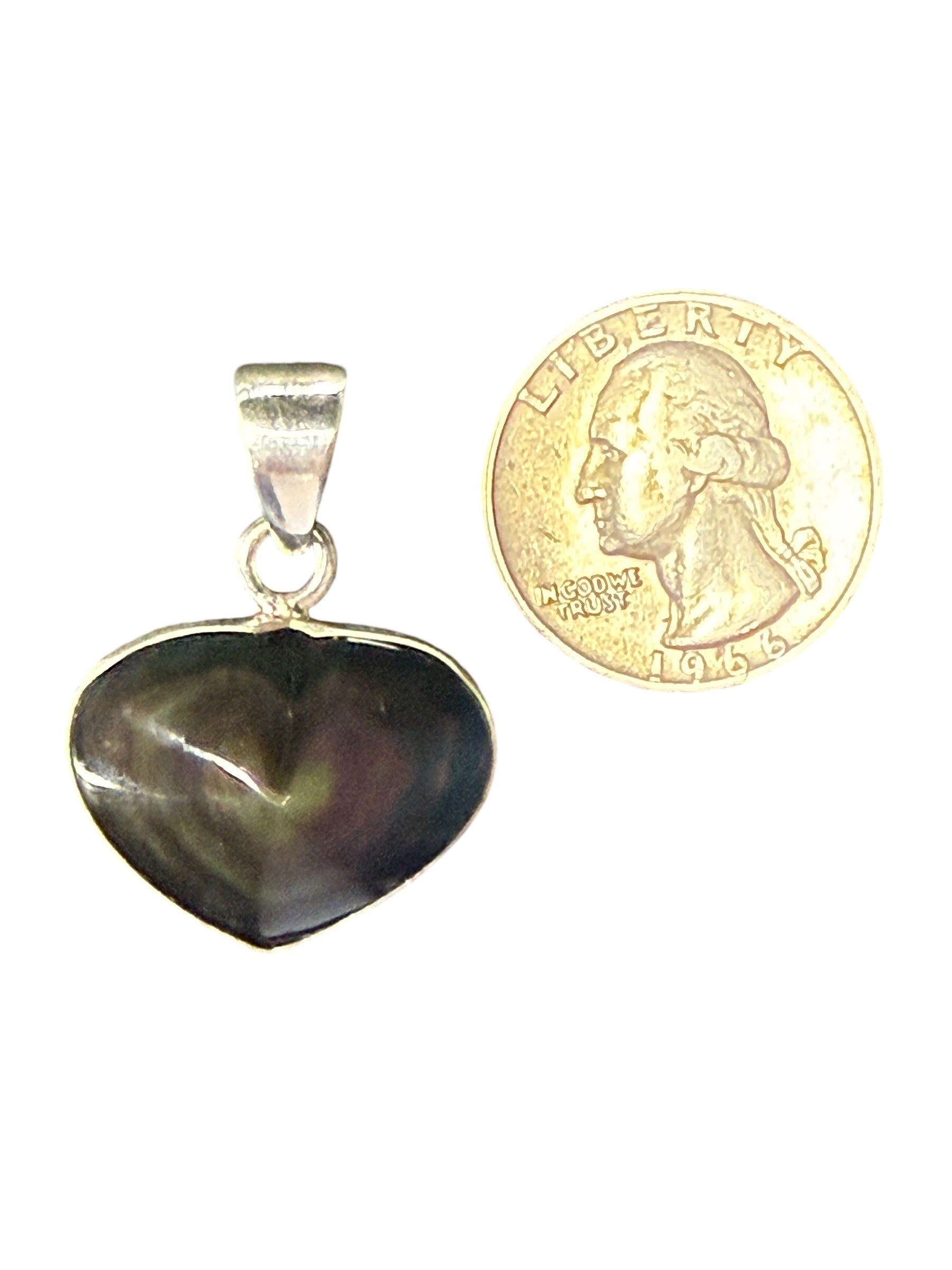 Sterling Rainbow Obsidian Heart Pendant