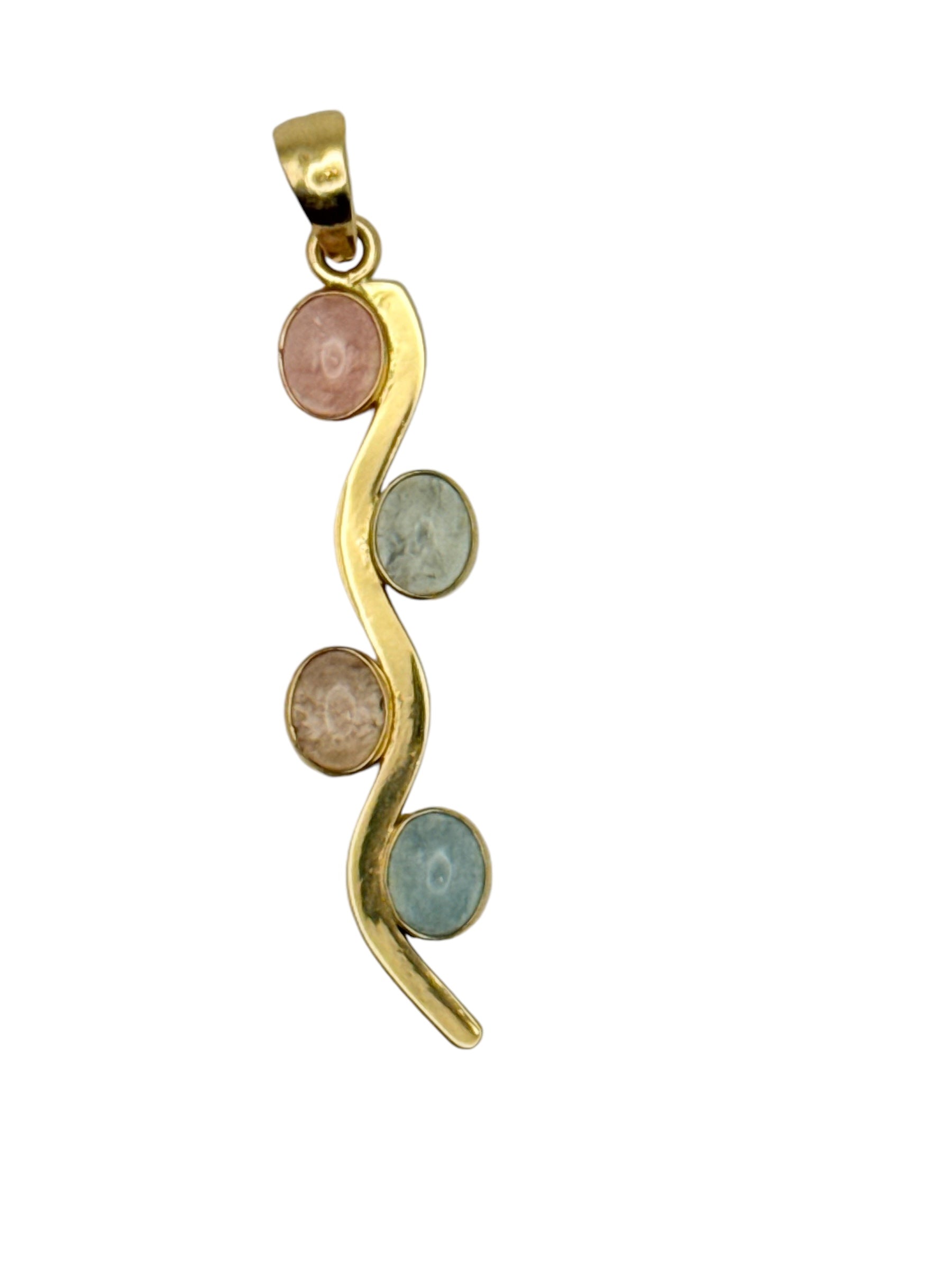 Alchemia Gold Rose Quartz and Blue Quartz Pendant