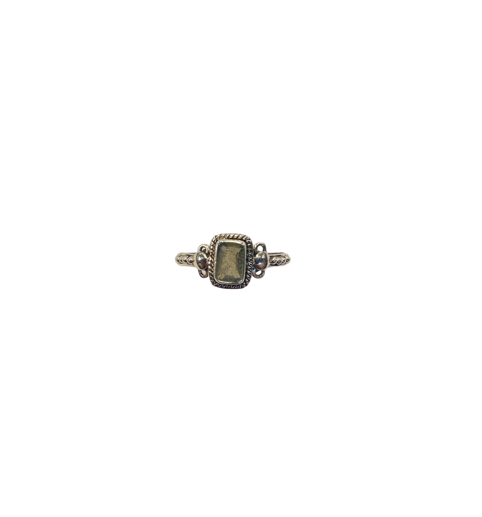 Labradorite Sterling Silver Ring, Beveled Cut Rectangle
