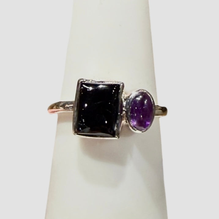 Rectangle and Oval Crystal Sterling Silver Rings