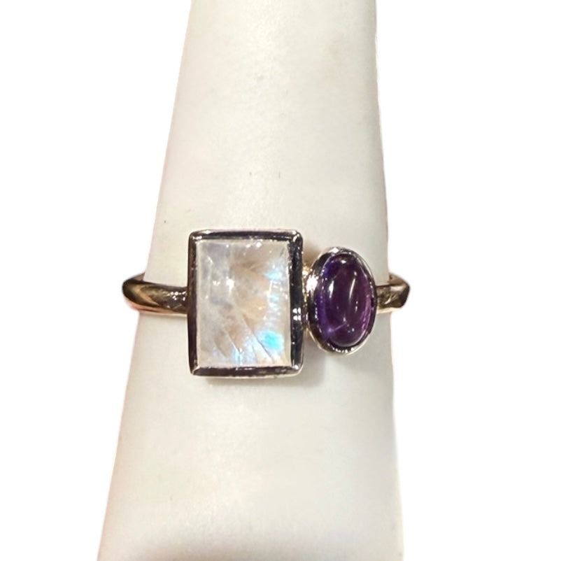 Rectangle and Oval Crystal Sterling Silver Rings