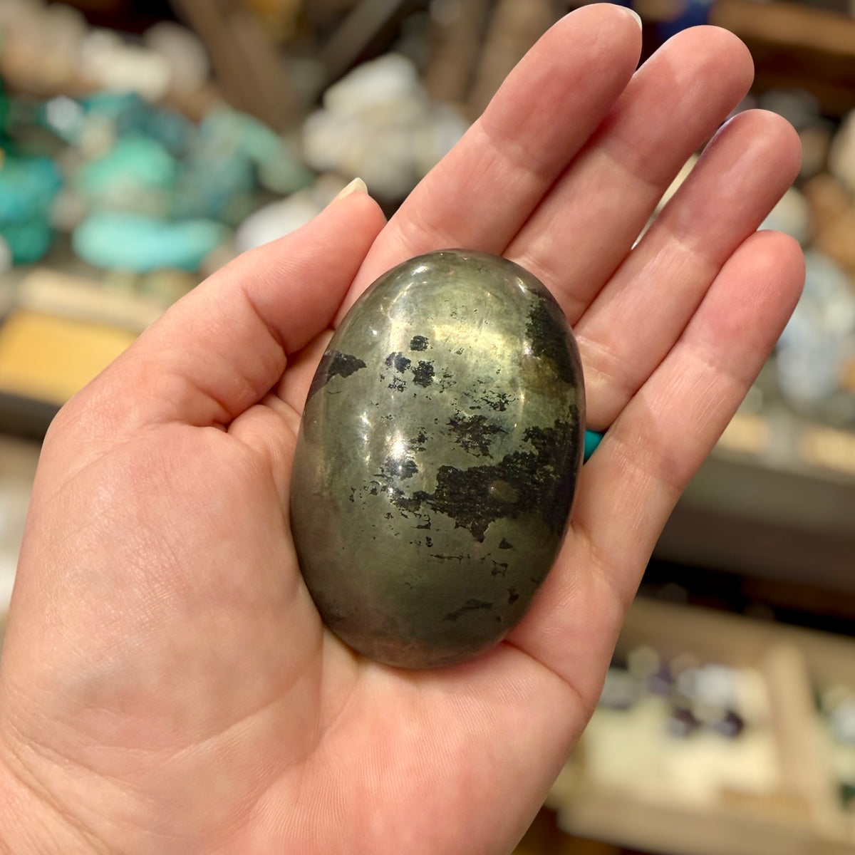 Crystal Palm Stones Pyrite with Manganite