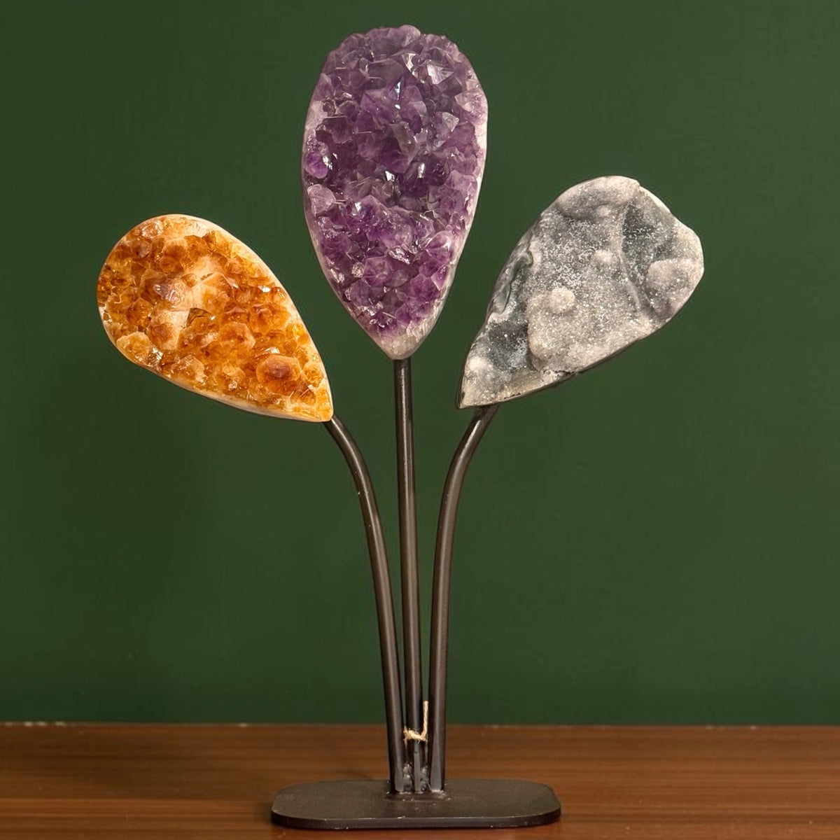 Amethyst, Citrine, Black Amethyst Triptych