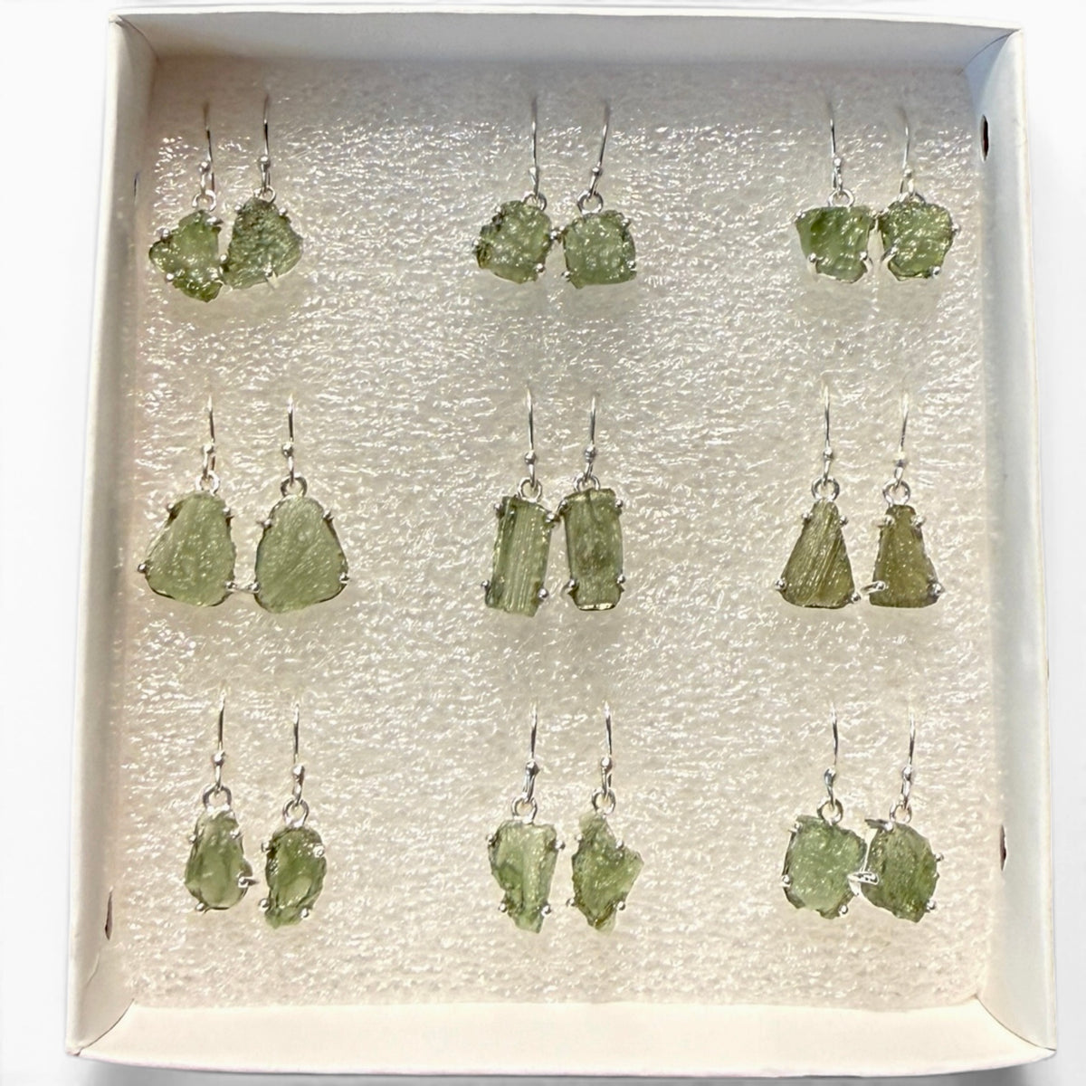 Raw Moldavite Sterling Silver Earrings