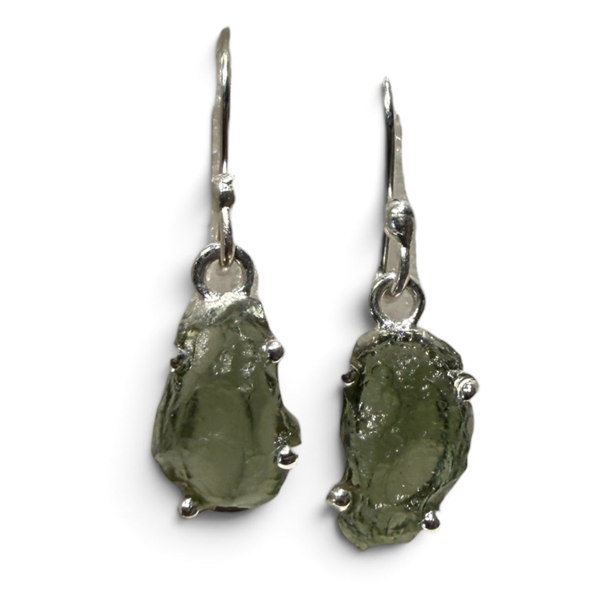 Raw Moldavite Sterling Silver Earring