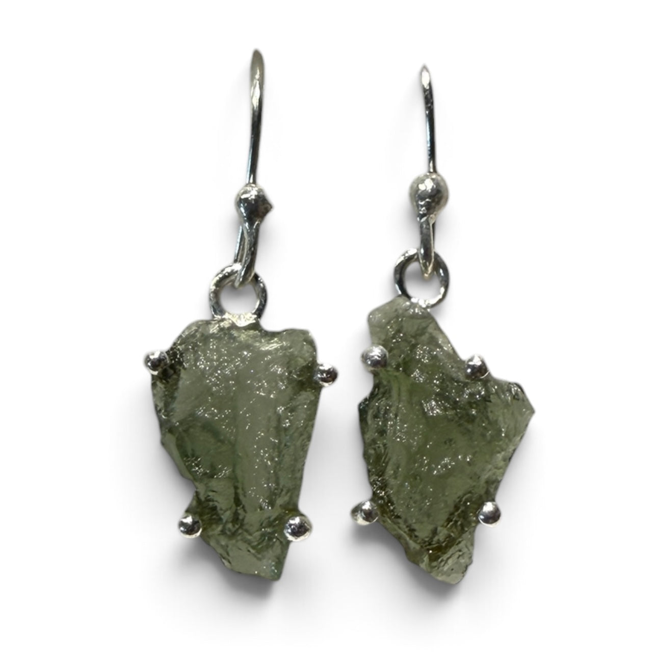 Raw Moldavite Sterling Silver Earring