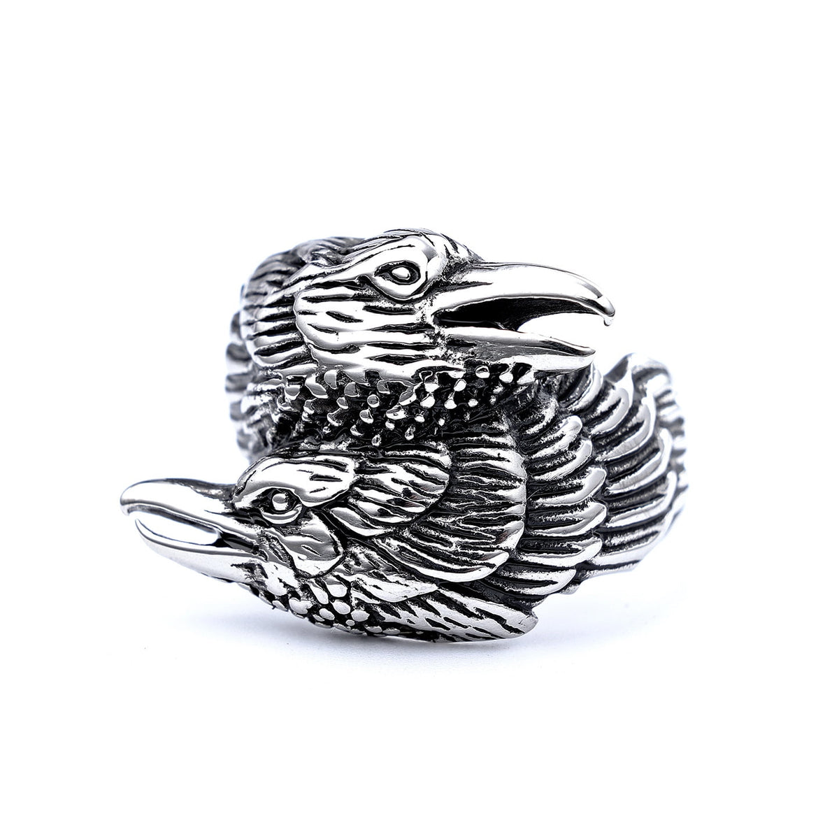 Double Raven Head Stainless Steel Ring
