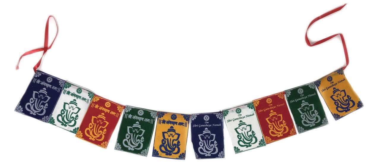 Prayer Flag Divya Mantra Om Shree Ganeshaya Namah, approx. 4"x3"