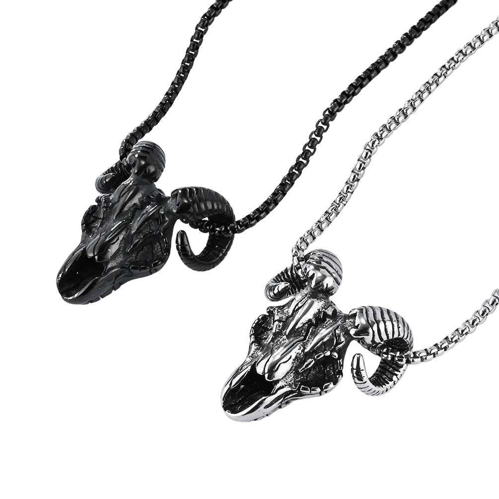 Goat Skull Silver-Toned Necklace