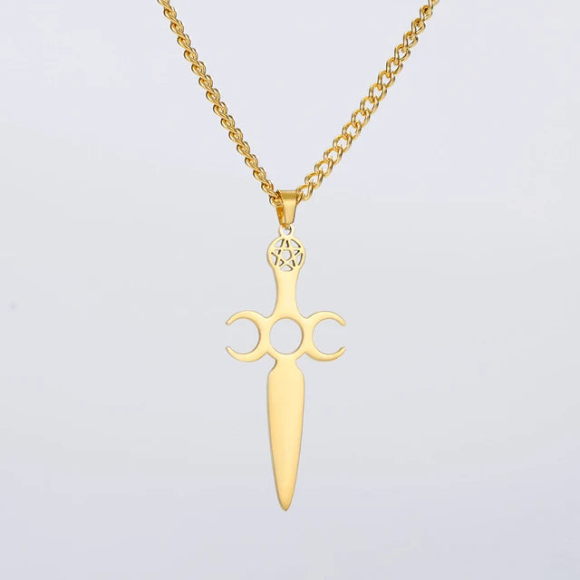 Triple Moon Goddess Necklace Stainless Steel