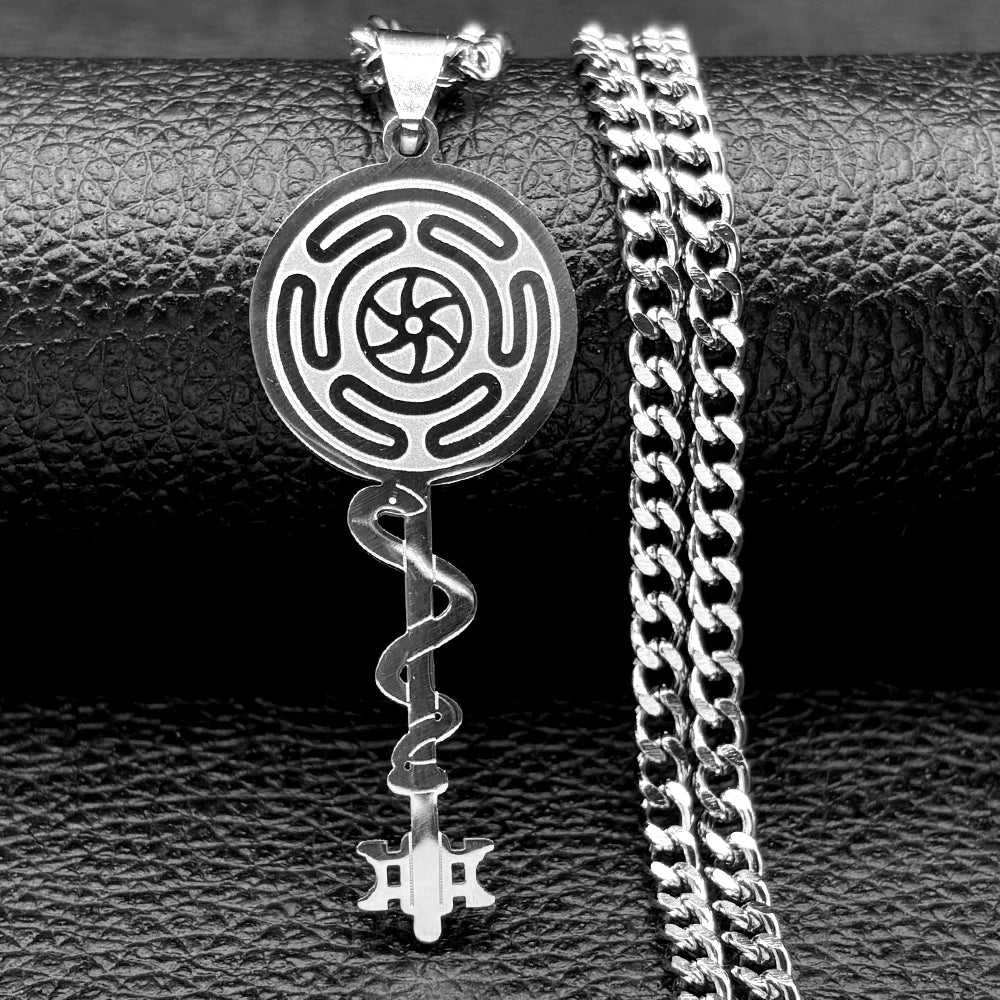 Hecate Triple Maze & Snake Key Stainless Steel Necklace