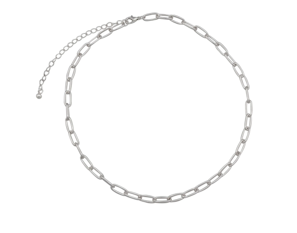 Silver-Tone, Lacquered Base Metal Necklace Paperclip Chain