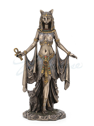 Bastet Egyptian Goddess of Protection with kitten Statue