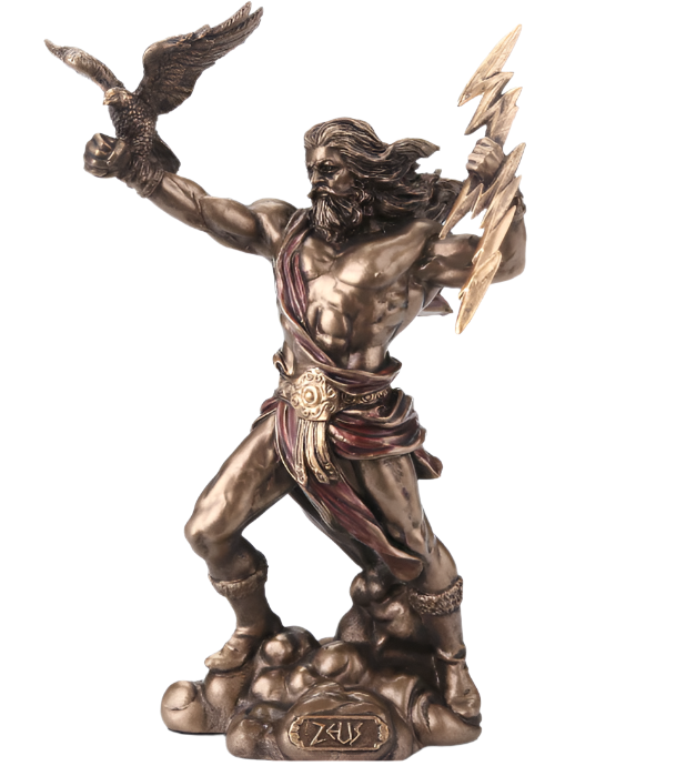 Zeus Greek God of the Sky Holding Thunderbolt with Eagle Statue 4"