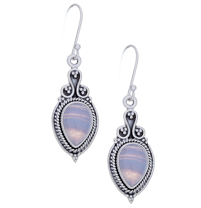 Blue Lace Agate Fancy Sterling Silver Earrings