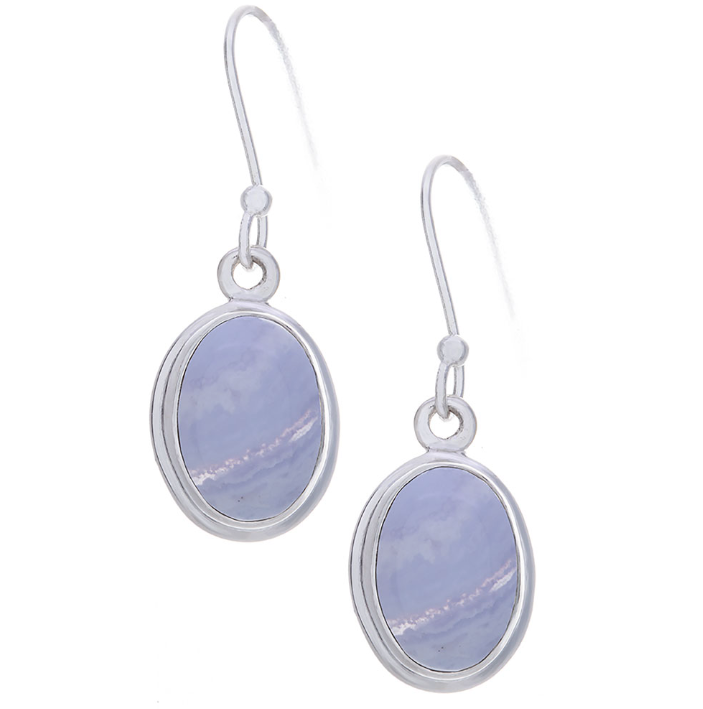 Blue Lace Agate Sterling Silver Earrings - Oval