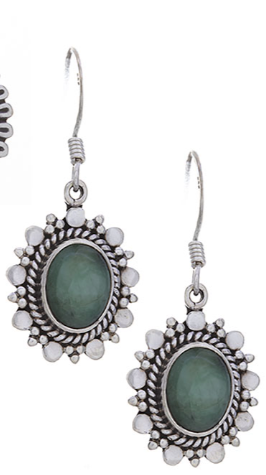 Emerald Sterling Silver Earrings - Oval