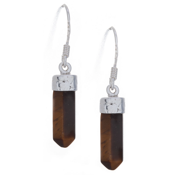 Tiger Eye Sterling Silver Earrings - Points