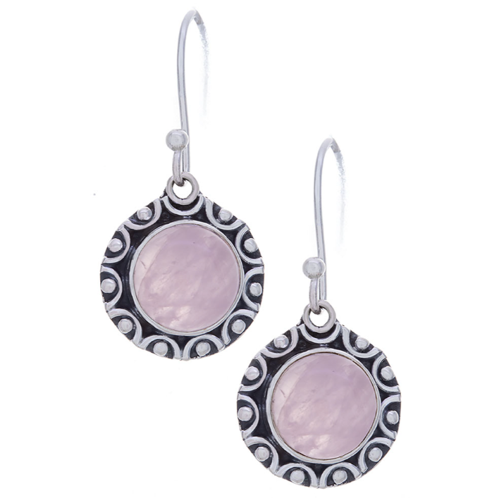 Rose Quartz Sterling Silver Earrings - Circle