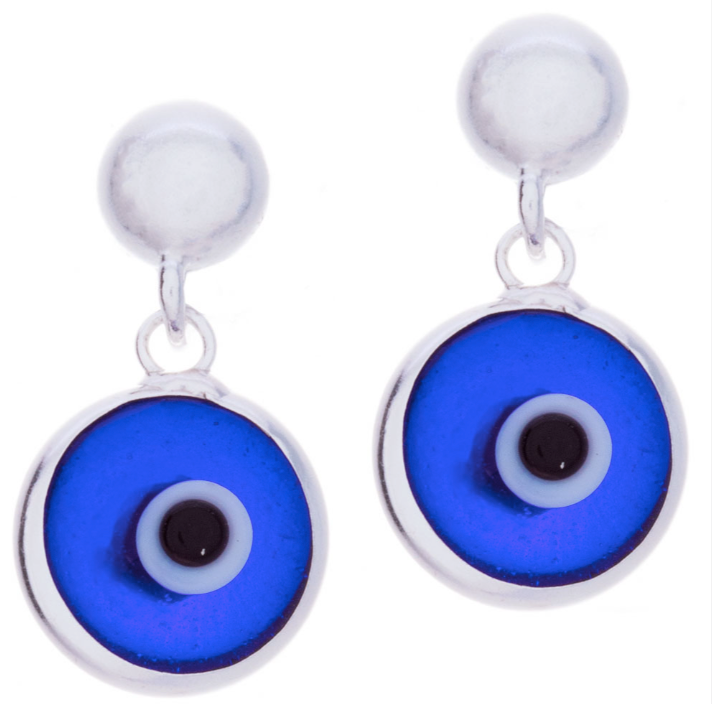 Sterling Silver Evil Eye Dangle Stud Earrings