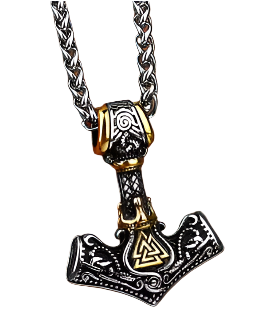 Mjolnir w/ Tyr &amp; ValKnut  Necklace