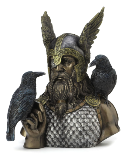 Odin Bust with Ravens Statue