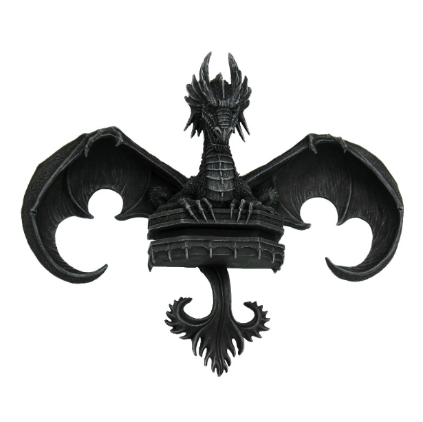 Fleur De Lis Dragon Wall Plaque Statue