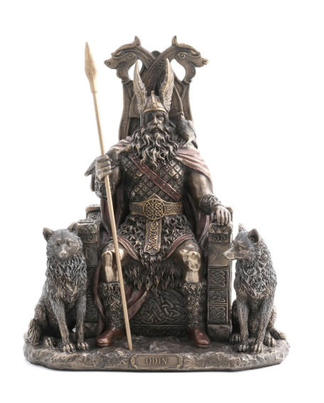 Odin On Throne with Geri and Freki Wolves Statue