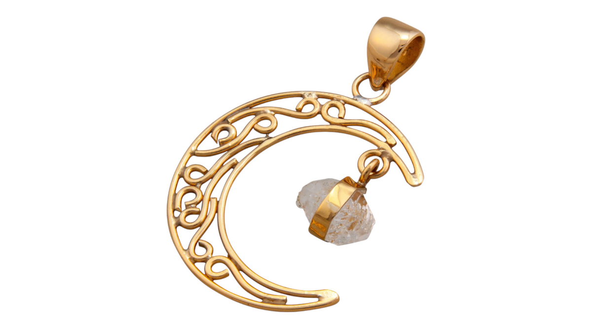 Alchemia Gold Moon with Herkimer Diamond Pendant